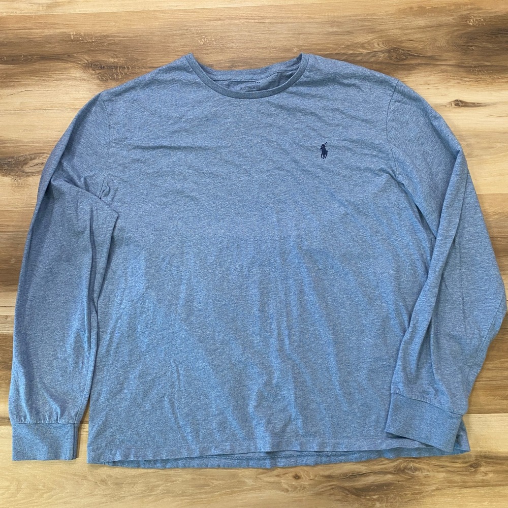 Polo Ralph Lauren Long Sleeve Shirt XL Blue Heather Cotton Crew Neck Tee